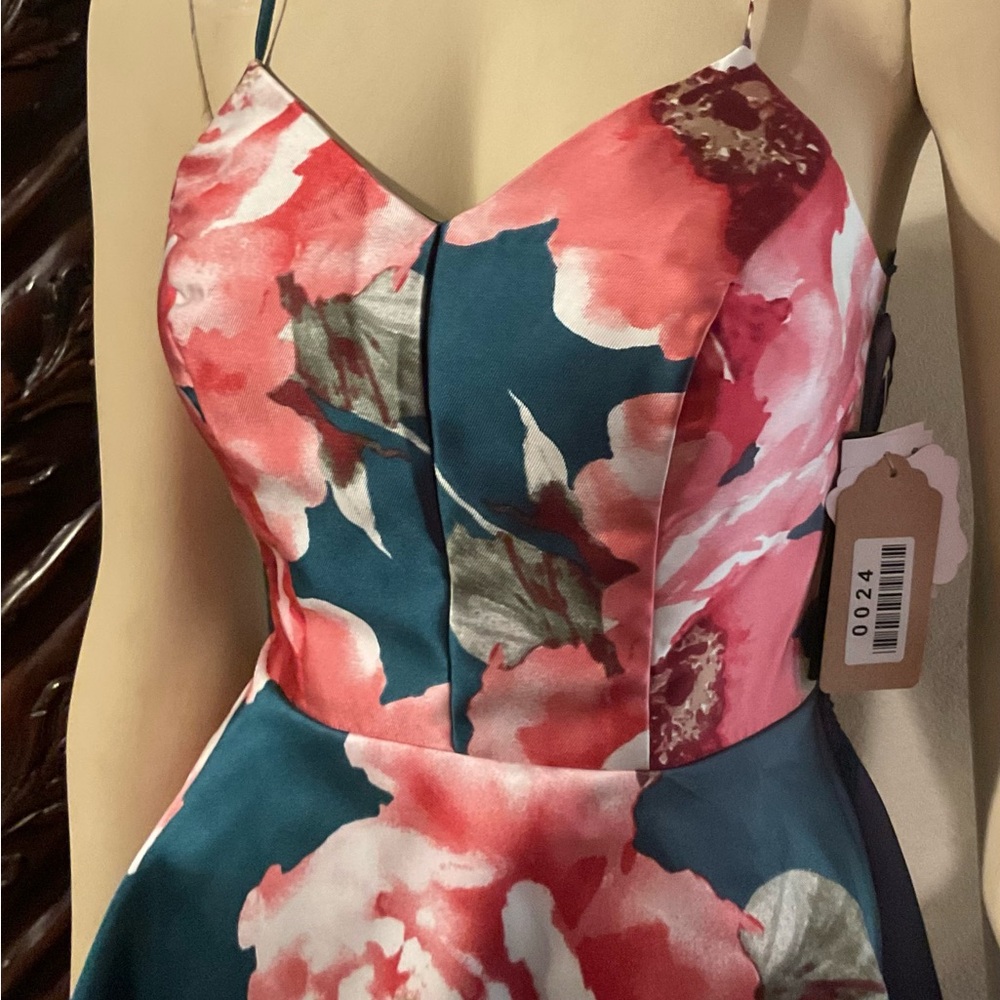 City Studios Strapless Floral Dress in Pink and Teal